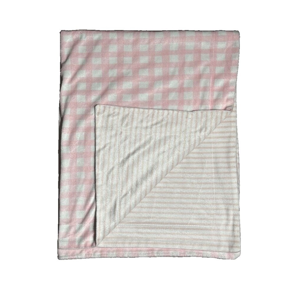 Lila & Jack Baby Blanket Striped Gingham Pink White